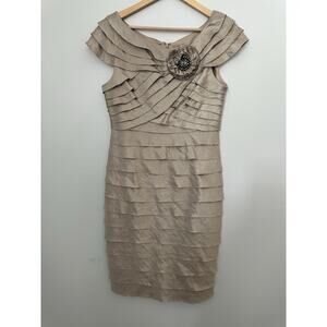Women's Corsage Shimmer Shutter Dress Wedding Elegant Champagne, Size 12